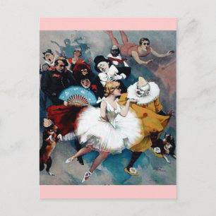 Cartão Postal cartaz vintage de circo bailarina cães trapézio