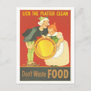 Cartão Postal Cartaz Vintage de Guerra "Não Desperdice Comida"