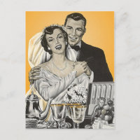 Cartaz Vintage Happy Bride Casal Casamento
