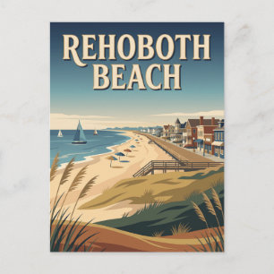 Cartão Postal Cartaz Vintage Rehoboth Beach Delaware Boardwalk