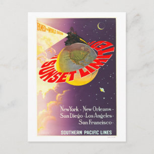Cartão Postal Cartaz Vintage Sunset Limited Southern Pacific