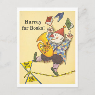 Cartão Postal Cartaz Vintage "Viva os Livros" da Semana do Livro