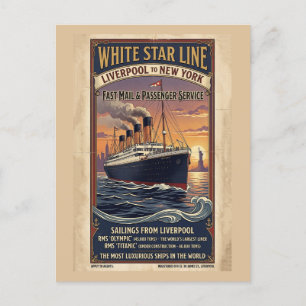 Cartão Postal Cartaz Vintage White Star Line Olympic & Titanic