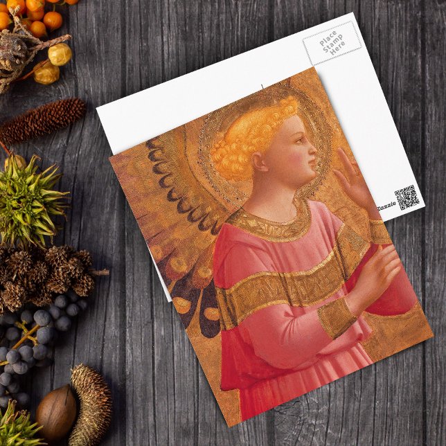 Cartão Postal Cartaz Vitoriano Anjo a Rosa (Holy Christian angel in pink golden halo on postcard.)