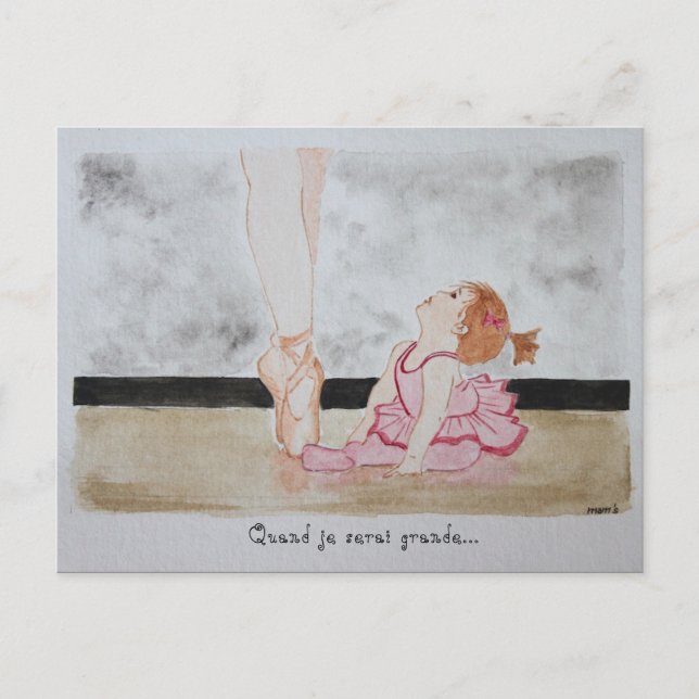Cartão Postal carte aquarelle danseuse bébé rêve petite fille (Frente)