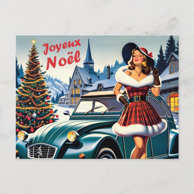 Cartão Postal carte de voeux vin joyeux noël citroën 2CV  (Frente)