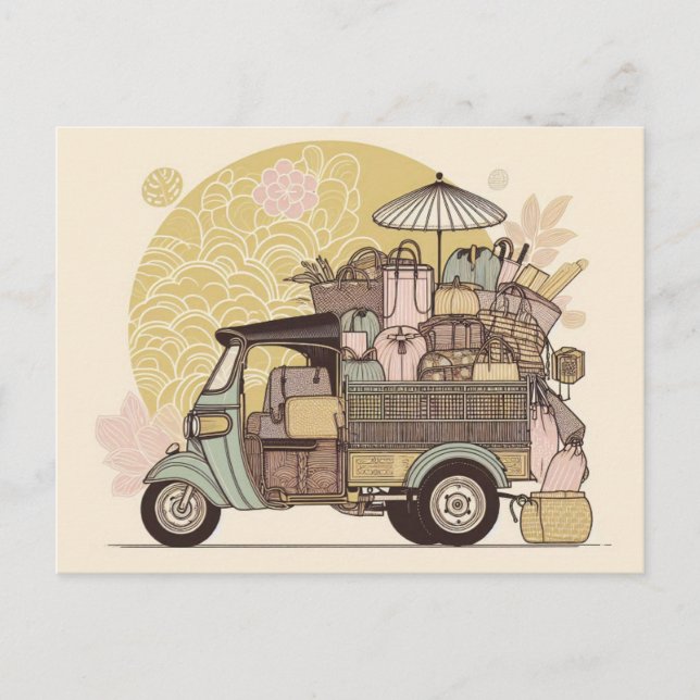 Cartão Postal Carte illustrée “Tuk-tuk évasion bohème” (Frente)