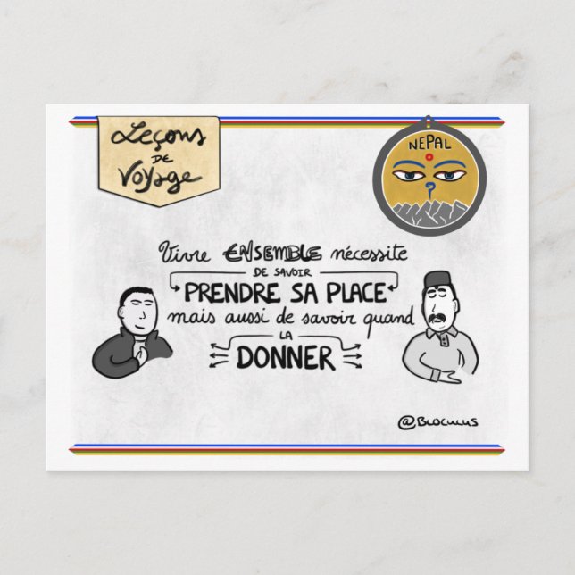 Cartão Postal Carte leçons de viagem: Prenez votre juste place (Frente)