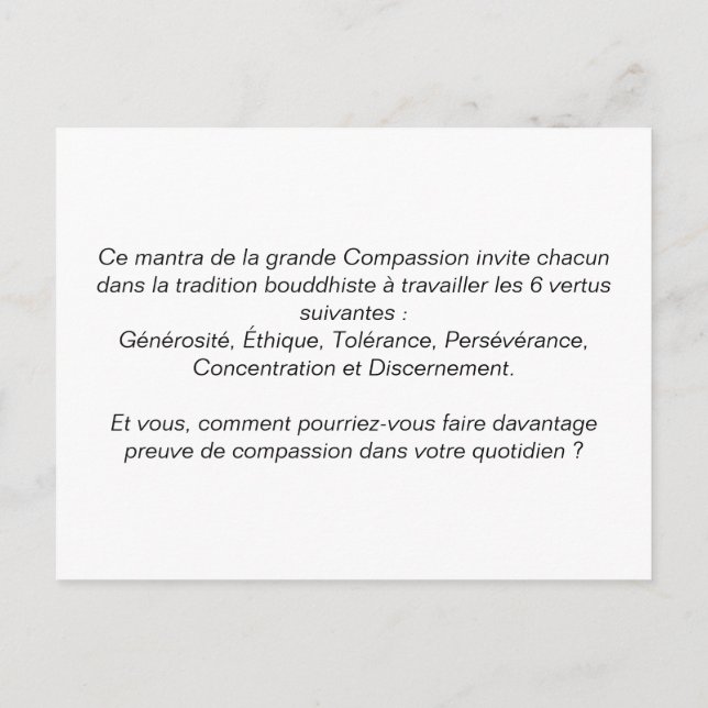 Cartão Postal Carte leçons de voyage : « Om Ma Ni Pad Me Hum » (Verso)