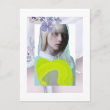 Carte postal portrait jeune fille pastel et fluo c