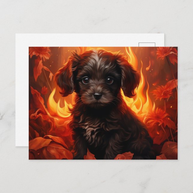 Cartão Postal Carte Postale Canine en Fleurs de Feu (Frente/Verso)