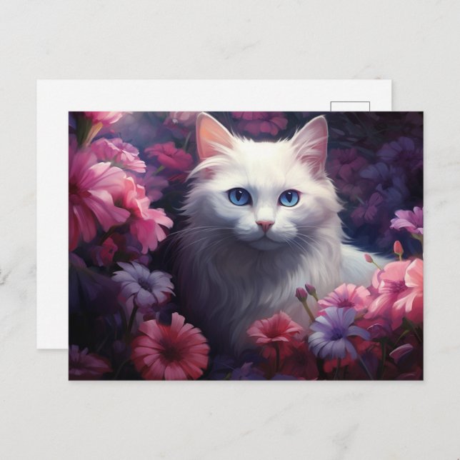 Cartão Postal Carte postale Chat Fleur (Frente/Verso)