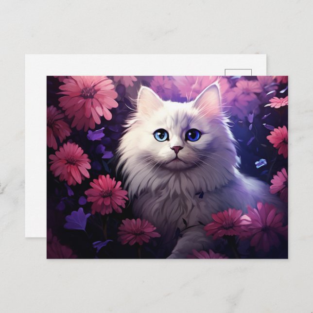 Cartão Postal Carte postale Chat Fleur 2 (Frente/Verso)