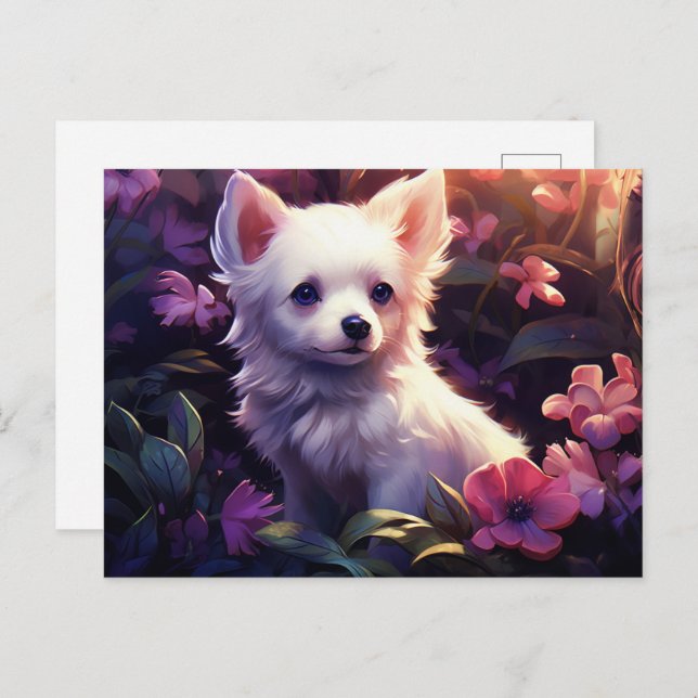 Cartão Postal Carte postale Chien Fleur (Frente/Verso)