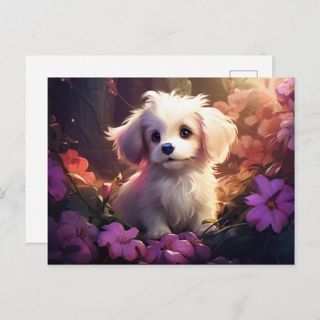 Cartão Postal Carte postale Chien Fleur 2 (Frente/Verso)