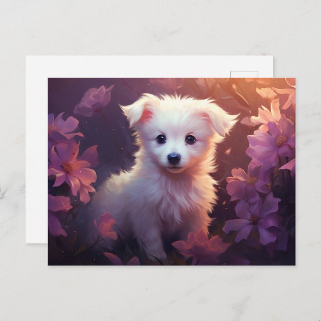 Cartão Postal Carte postale Chien Fleur 3 (Frente/Verso)