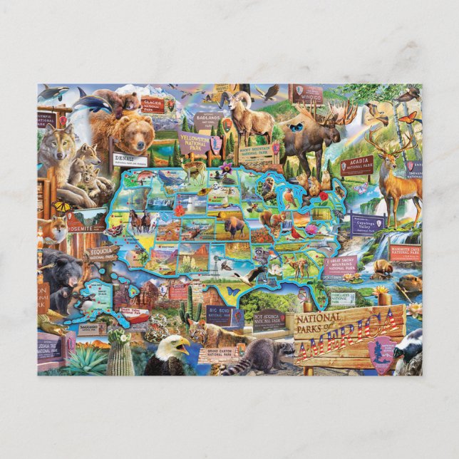 Cartão Postal Carte Postale Collage parcs nationaux américains (Frente)