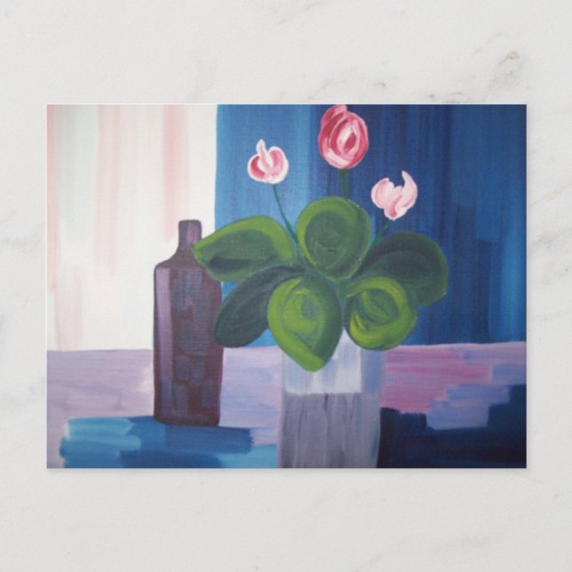 Cartão Postal carte postale "fleur et bouteille bleu" (Frente)