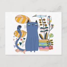 Cartão Postal Carte postale "Gato e ave lindos"