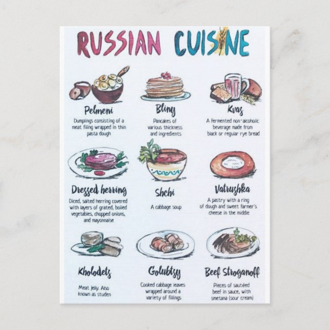 Cartão Postal Carte Postale Russian cuisine (Frente)