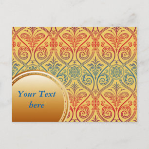 Cartão Postal Carteira Vintage Damask - vermelho violeta azul