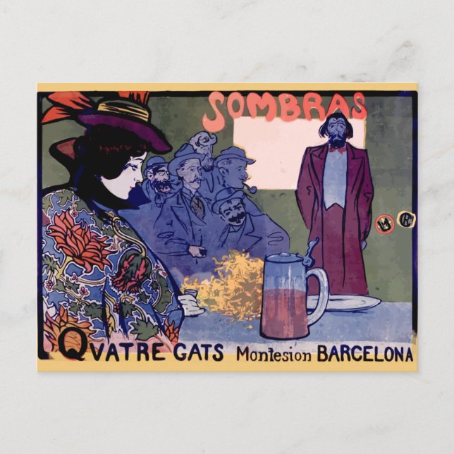 Cartão Postal Cartel "Els Quatre Gats" modernista de Ramón Casas (Frente)