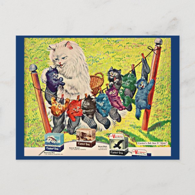 Cartão Postal Carter's Ink and mama cat and kittens (Frente)