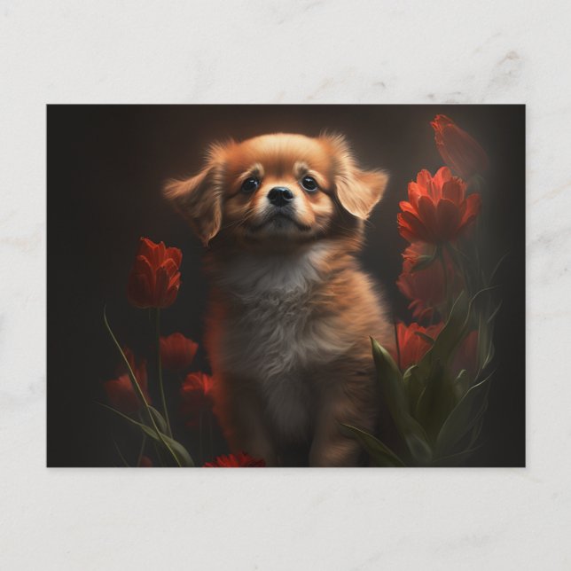 Cartão Postal Cartes Postales chien Fleur (Frente)