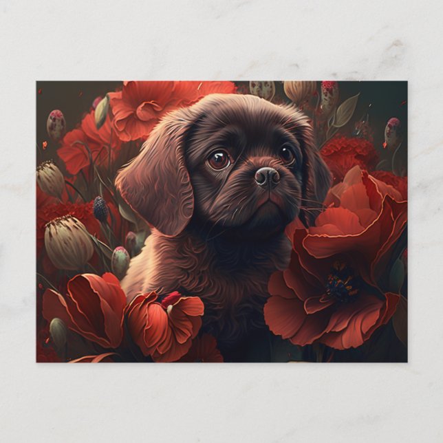 Cartão Postal Cartes Postales chien Fleur (Frente)