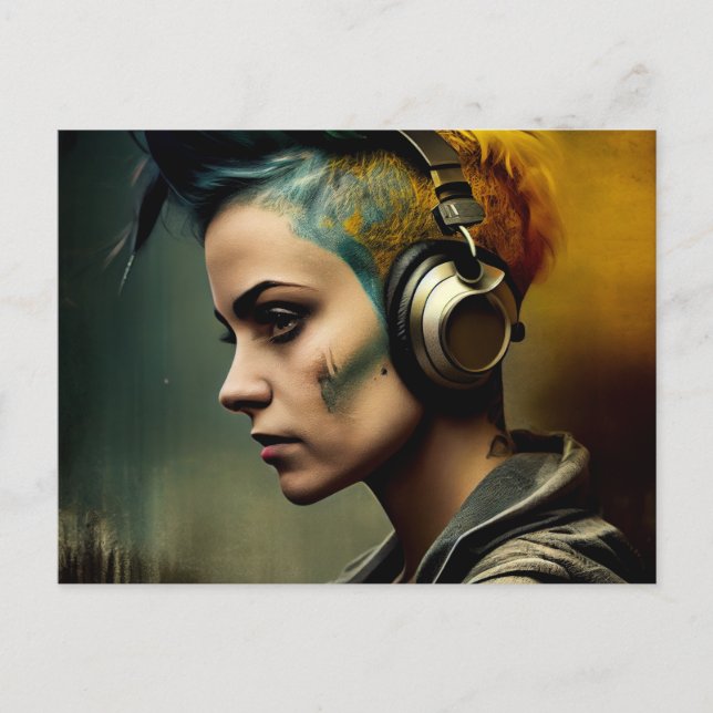 Cartão Postal Cartes Postales Fille Ecouteur (Frente)