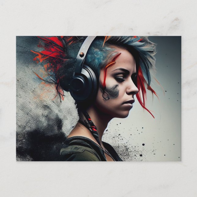 Cartão Postal Cartes Postales Fille Ecouteur (Frente)