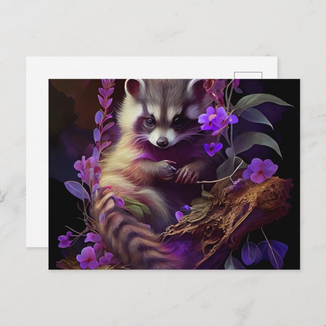 Cartão Postal Cartes Postales Raccoon Mauve (Frente/Verso)