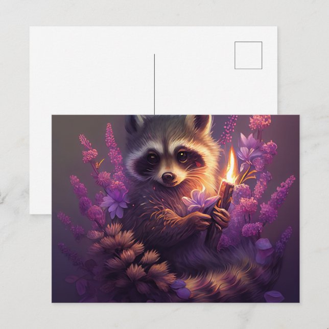 Cartão Postal Cartes Postales Raccoon Mauve (Frente/Verso)