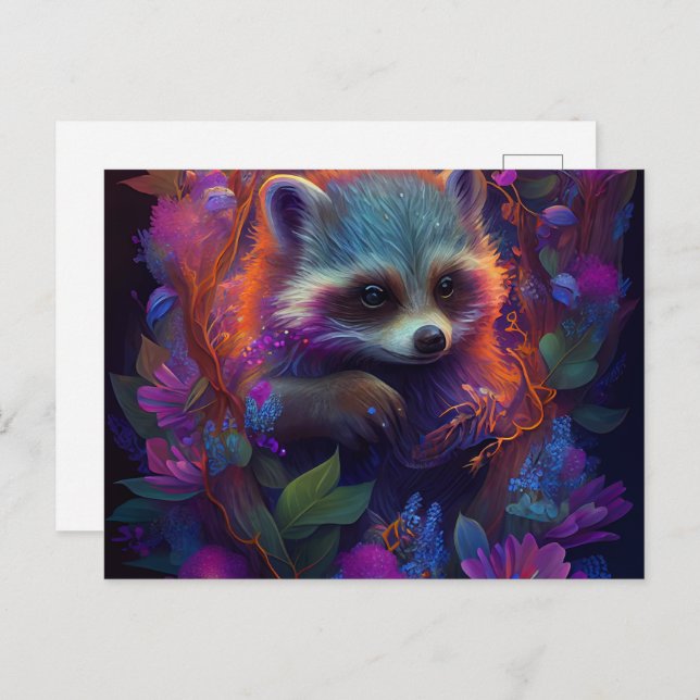 Cartão Postal Cartes Postales Raccoon Mauve (Frente/Verso)