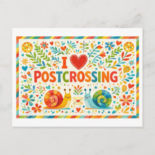 Cartão Postal Cartoão "Eu Amo Postcrossing" Adorável