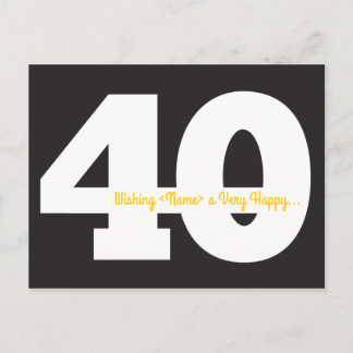 Cartão Postal Cartões-postais de Aniversário de 40 Anos - Preto 