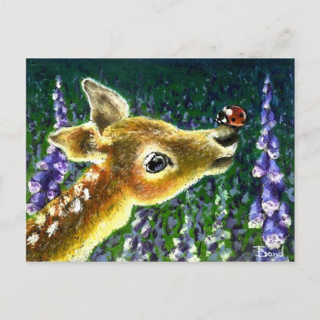 Cartão Postal Cartões-postais de cervo bebê e joaninha (Frente)