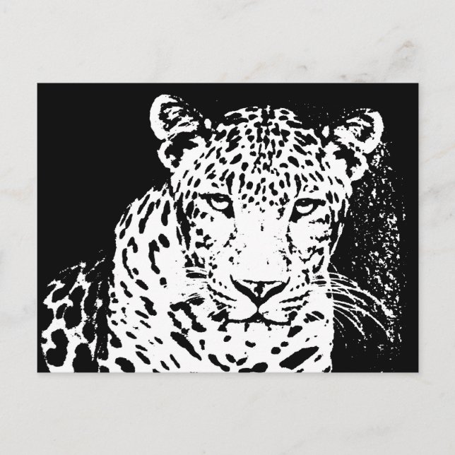 Cartão Postal Cartões-postais Pretos E Brancos De Leopardo (Frente)