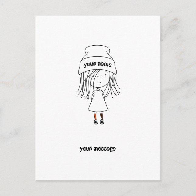 Cartão Postal Cartografia de chapéu de garota branca (Frente)