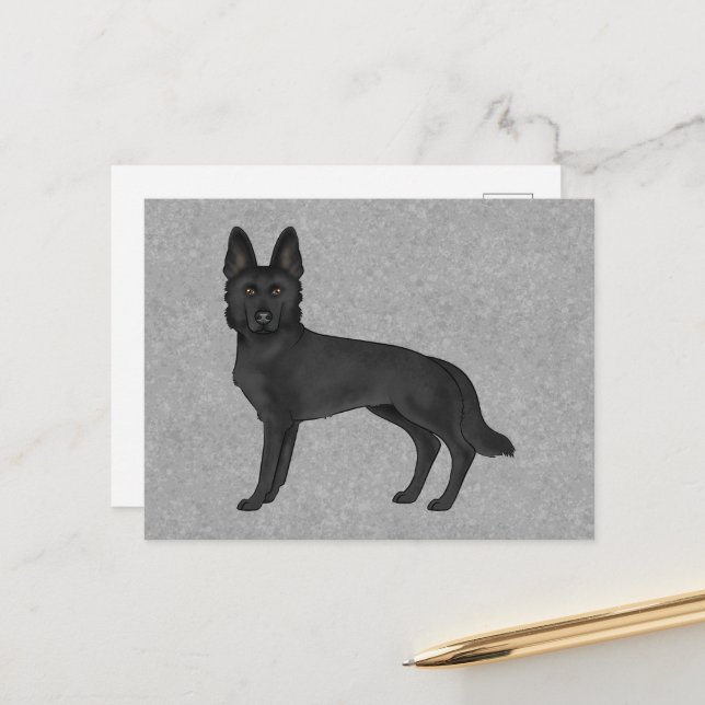 Cartão Postal Cartografia em branco German shepherd preto Cinza  (Frente/Verso In Situ)