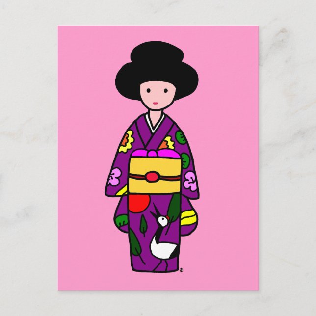 Cartão Postal Cartografia Purple da Kimono Girl (Frente)