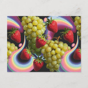 Cartão Postal Cartonagem de Frutas de Morangos e Uvas