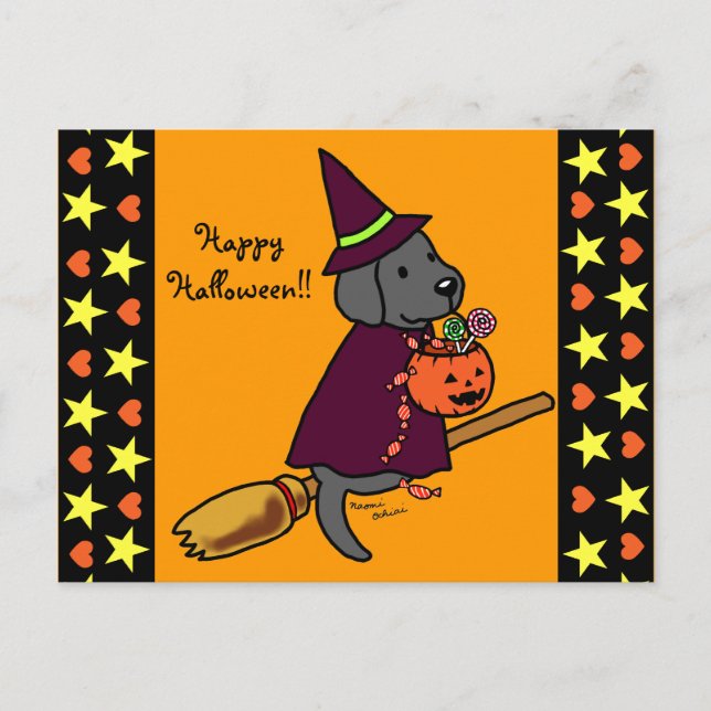 Cartão Postal Cartoon 1 do Halloween Black Labrador (Frente)
