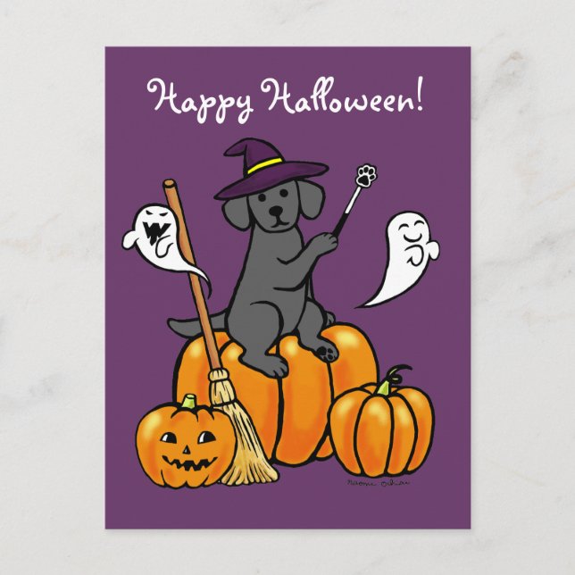 Cartão Postal Cartoon 2 Black Labrador Halloween (Frente)
