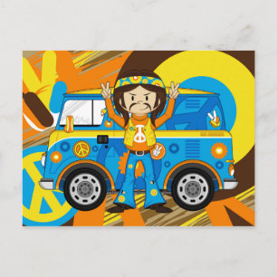 Cartão Postal Cartoon 60 Peace Hippie