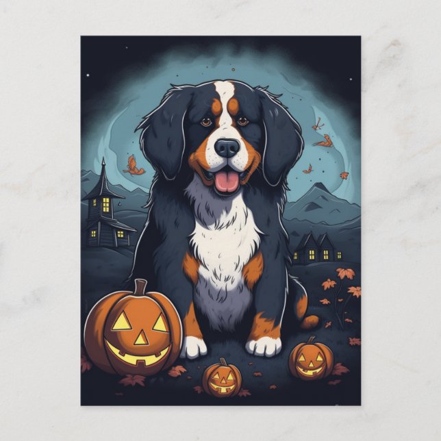 Cartão Postal Cartoon Adorable Halloween Bernese Mountain Dog (Frente)