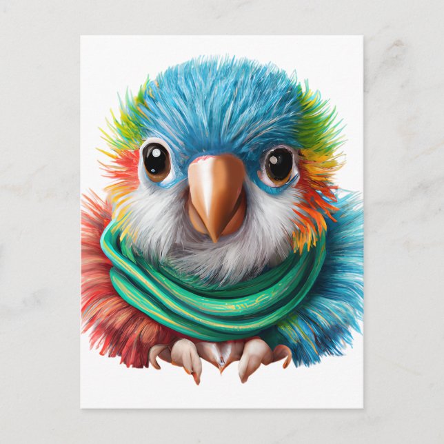 Cartão Postal Cartoon Adorável Fluffy Happy Baby Parrot (Frente)