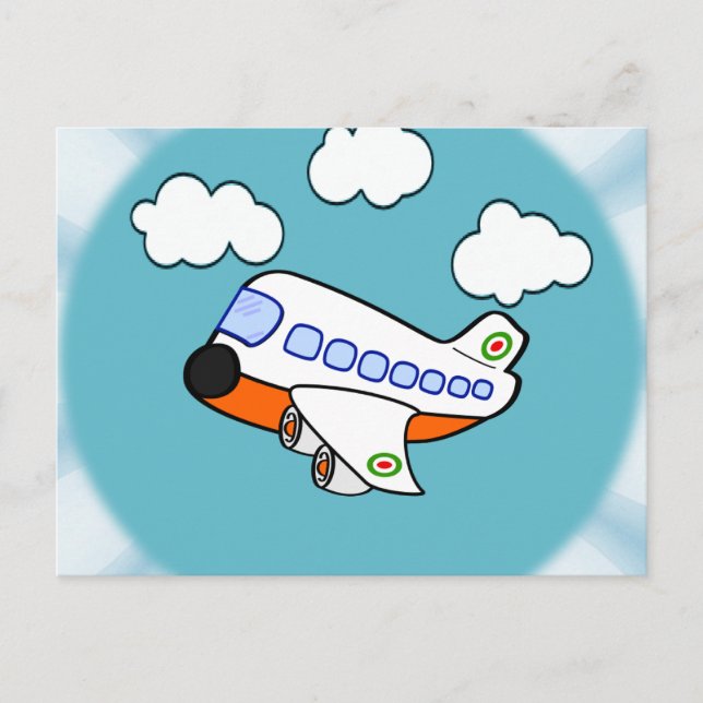 Cartão Postal Cartoon Airplane in Clouds with Sunburst (Frente)