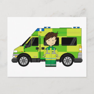 Cartão Postal Cartoon Ambulance e EMT
