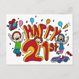Cartão Postal Cartoon aniversário de 21 anos Feliz